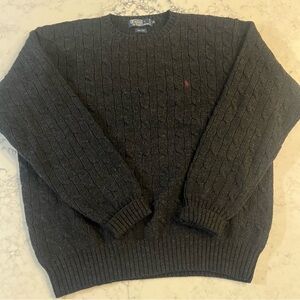 Polo by Ralph Lauren Pullover Sweater XL Chunky Cable knit Pony Gray 100% Wool